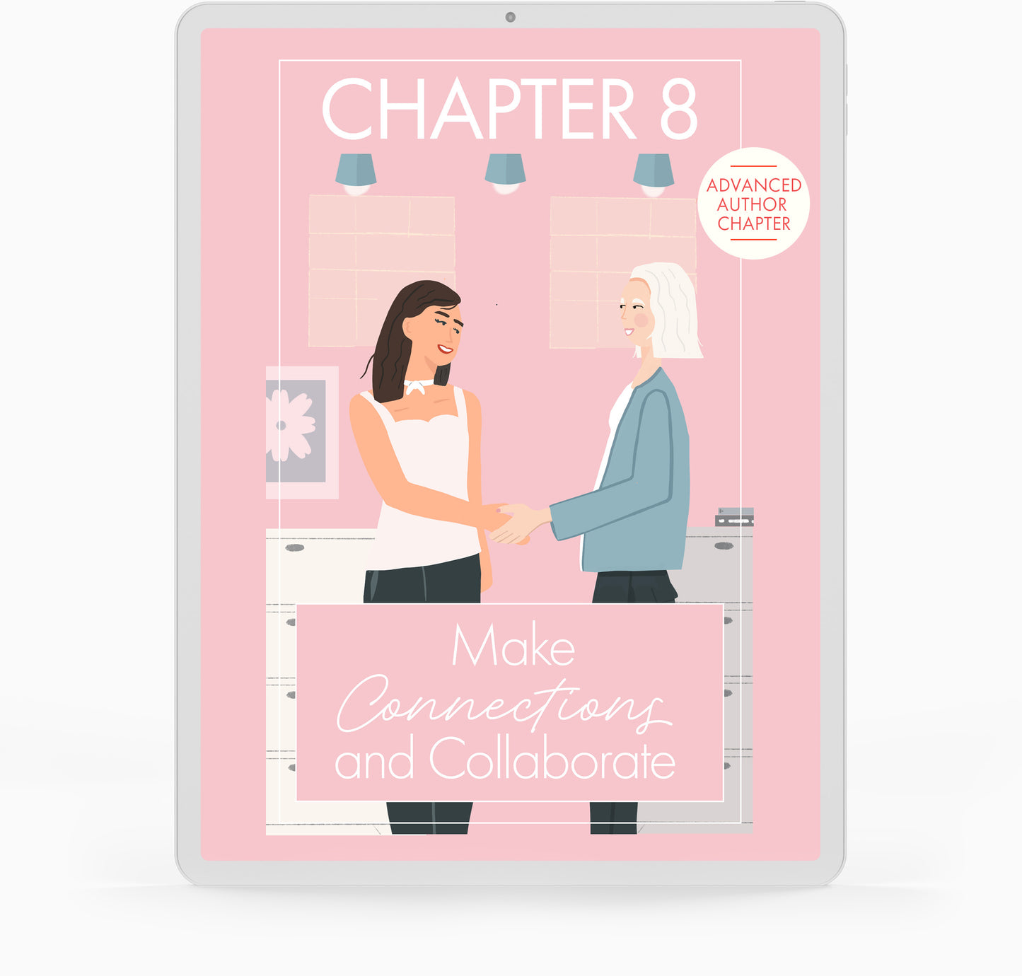 This is a picture of two women shaking hands working together as a team in an office setting.